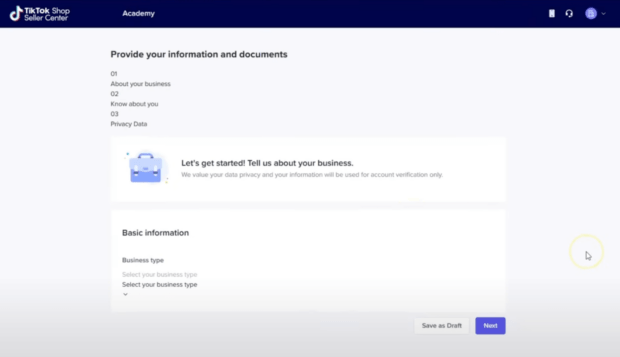 A still showing the TikTok Shop creation process